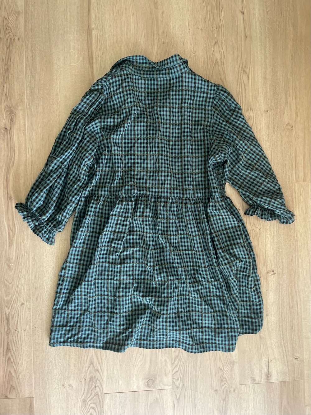 Day + Moon Smocked Mini Dress in Green and Black Plaid (L) - Picture 2 of 4